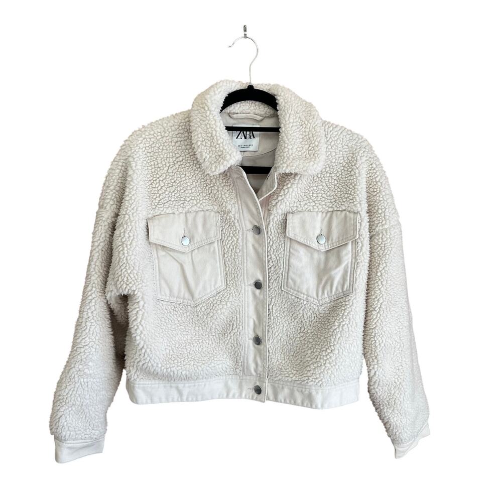 ZARA Faux Shearling Bomber Jacket Cream
